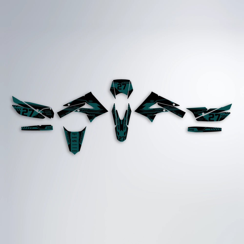 STEALTH Derbi Senda graphics kit parts layout in Teal