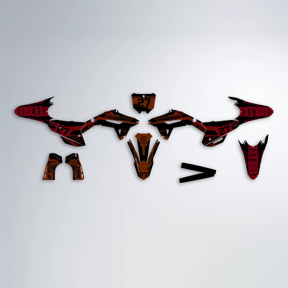 STEALTH Honda graphics kit parts layout in Red & Orange