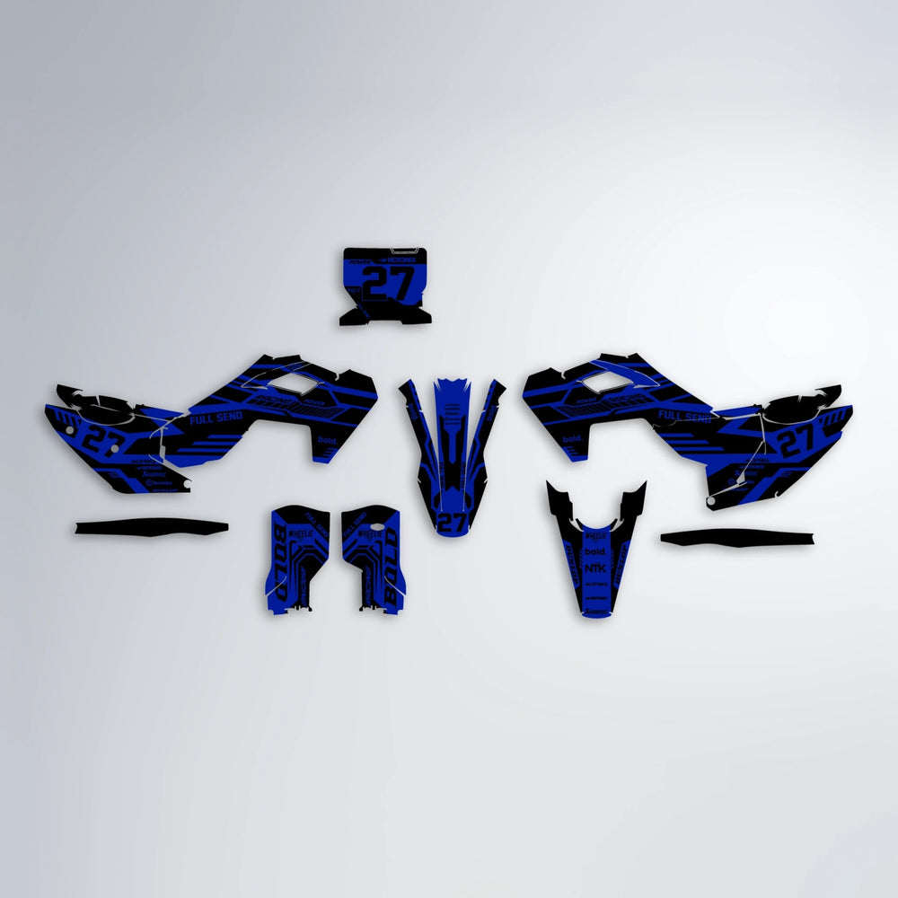STEALTH Husqvarna FE/TE graphics kit parts layout in Blue