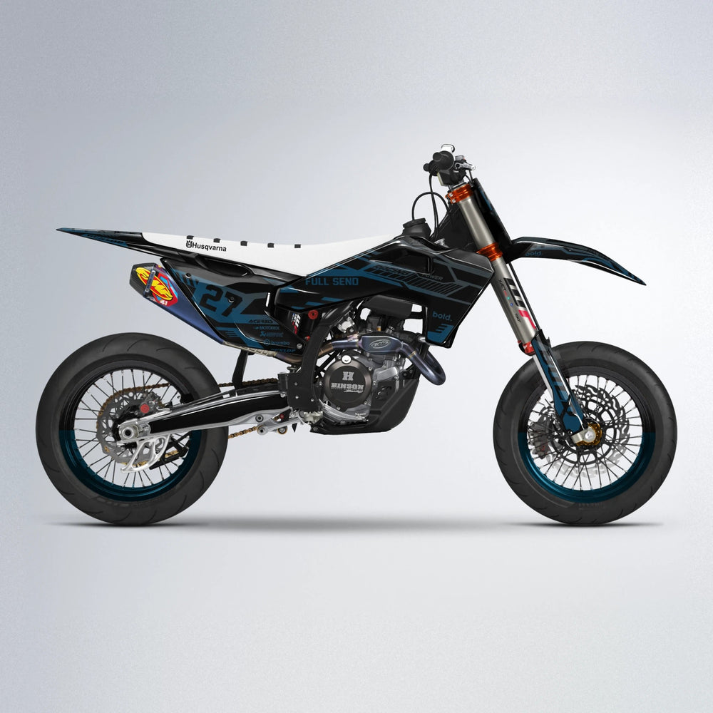 STEALTH Husqvarna FE/TE supermoto graphics kit in Light Blue & White