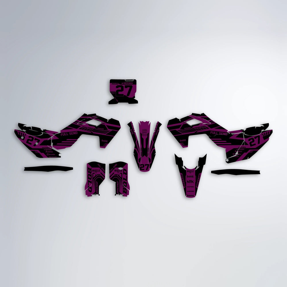 STEALTH Husqvarna FE/TE graphics kit parts layout in Pink