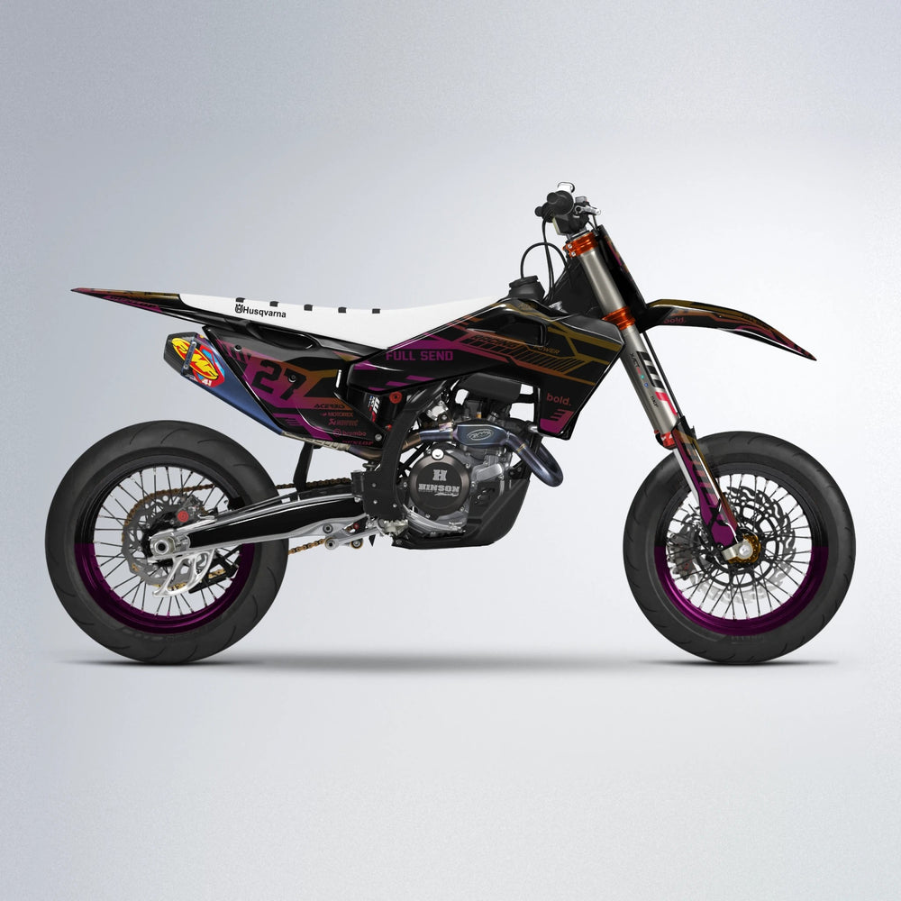STEALTH Husqvarna FE/TE supermoto graphics kit in Pink & Yellow