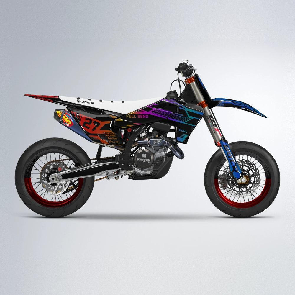 STEALTH Husqvarna FE/TE supermoto graphics kit in Sunset Fade