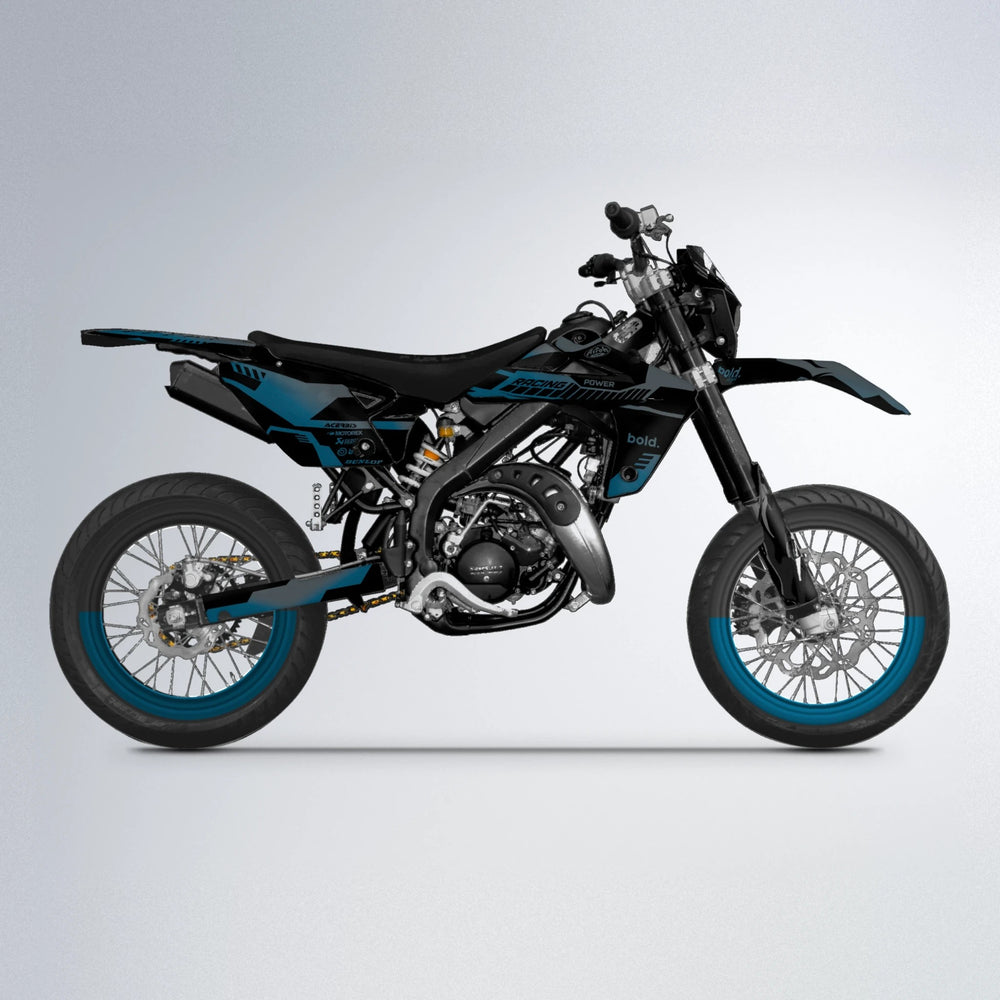 STEALTH Rieju MRT supermoto graphics kit in Light Blue & White