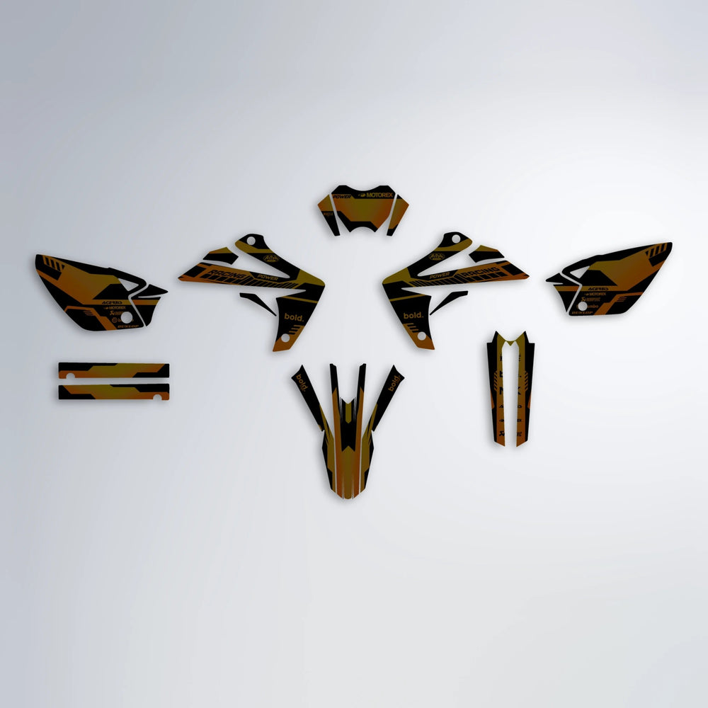 STEALTH Rieju MRT graphics kit parts layout in Orange & Yellow