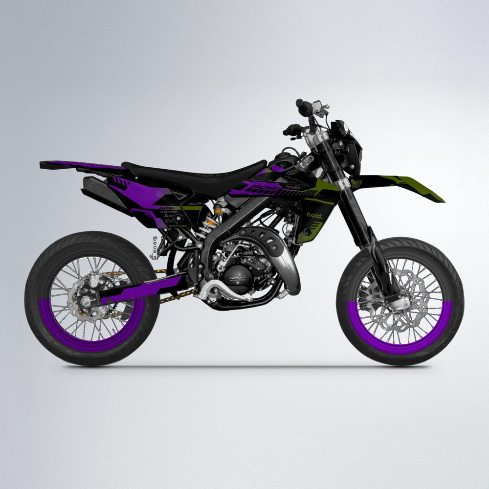 STEALTH Rieju MRT supermoto graphics kit in Purple & Yellow