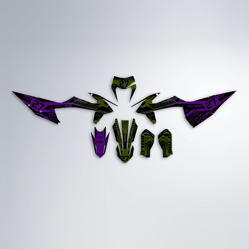 STEALTH graphics kit parts layout in Purple & Yellow