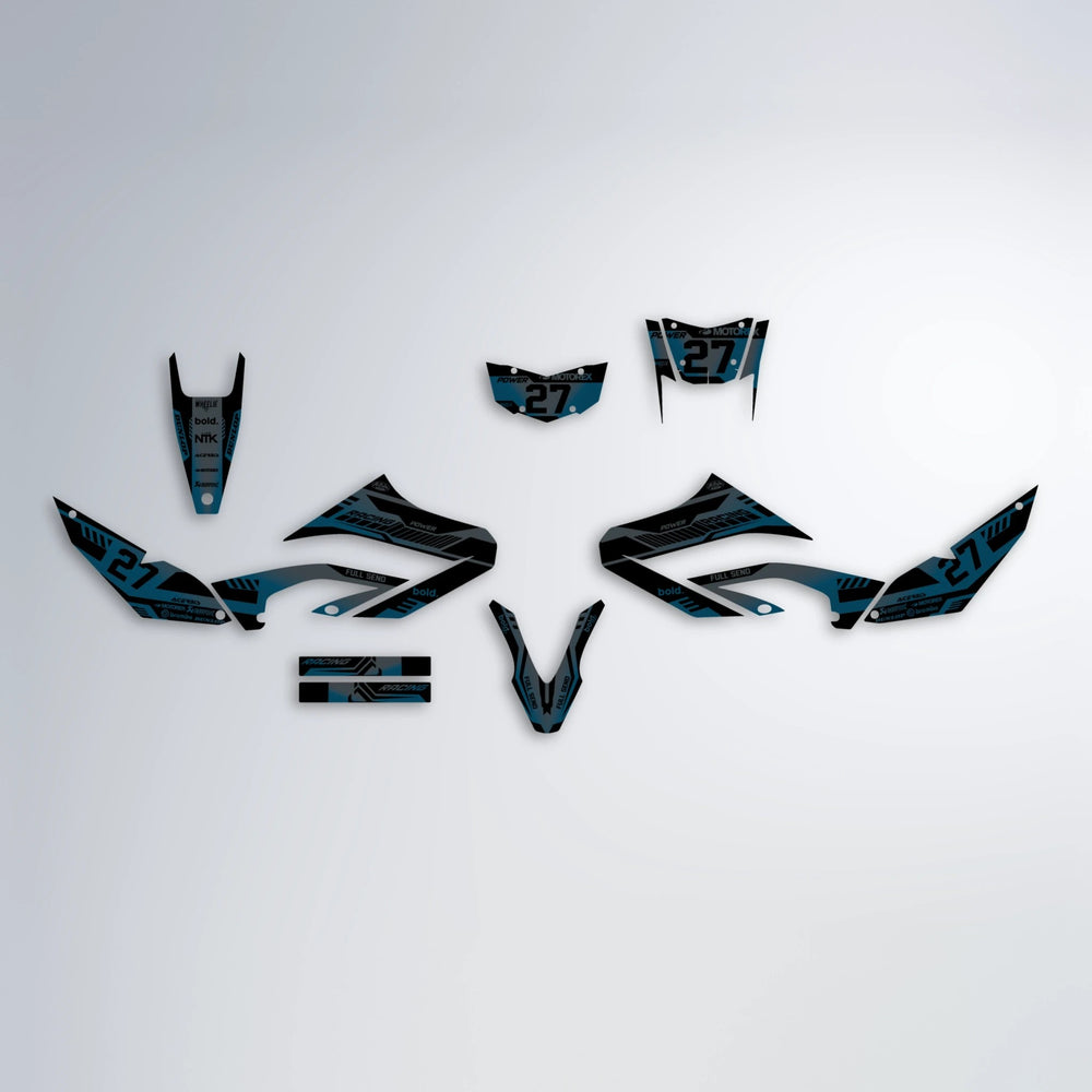 STEALTH Yamaha WR 125X graphics kit parts layout in Light Blue & White