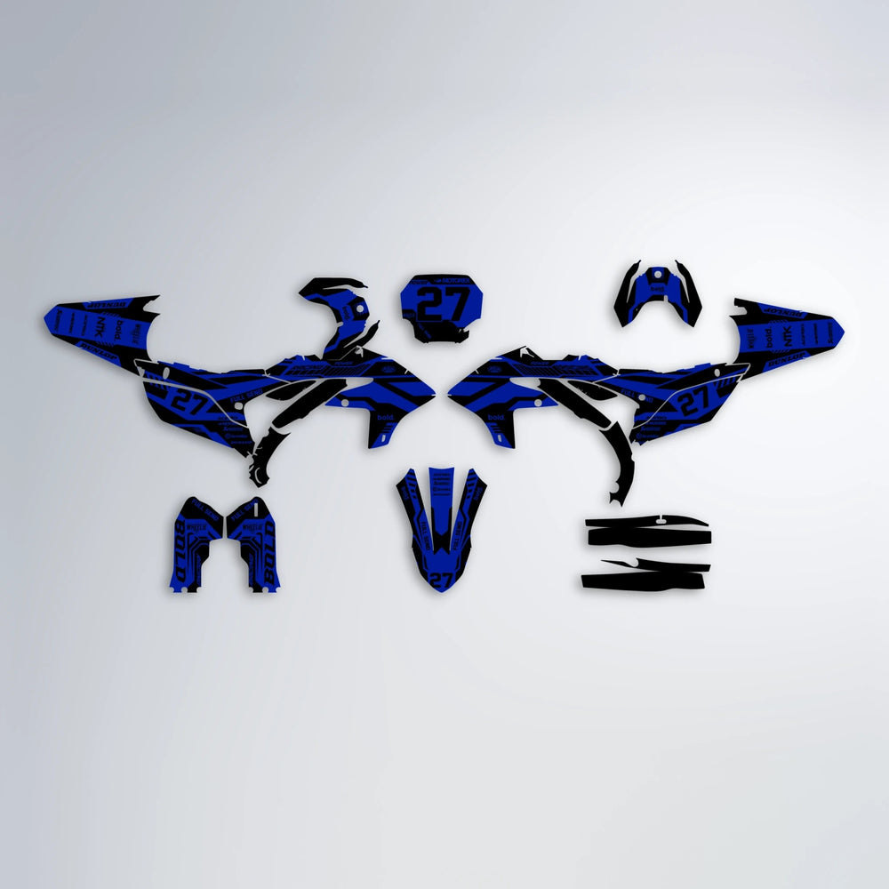 STEALTH Yamaha YZF MX graphics kit parts layout in Blue