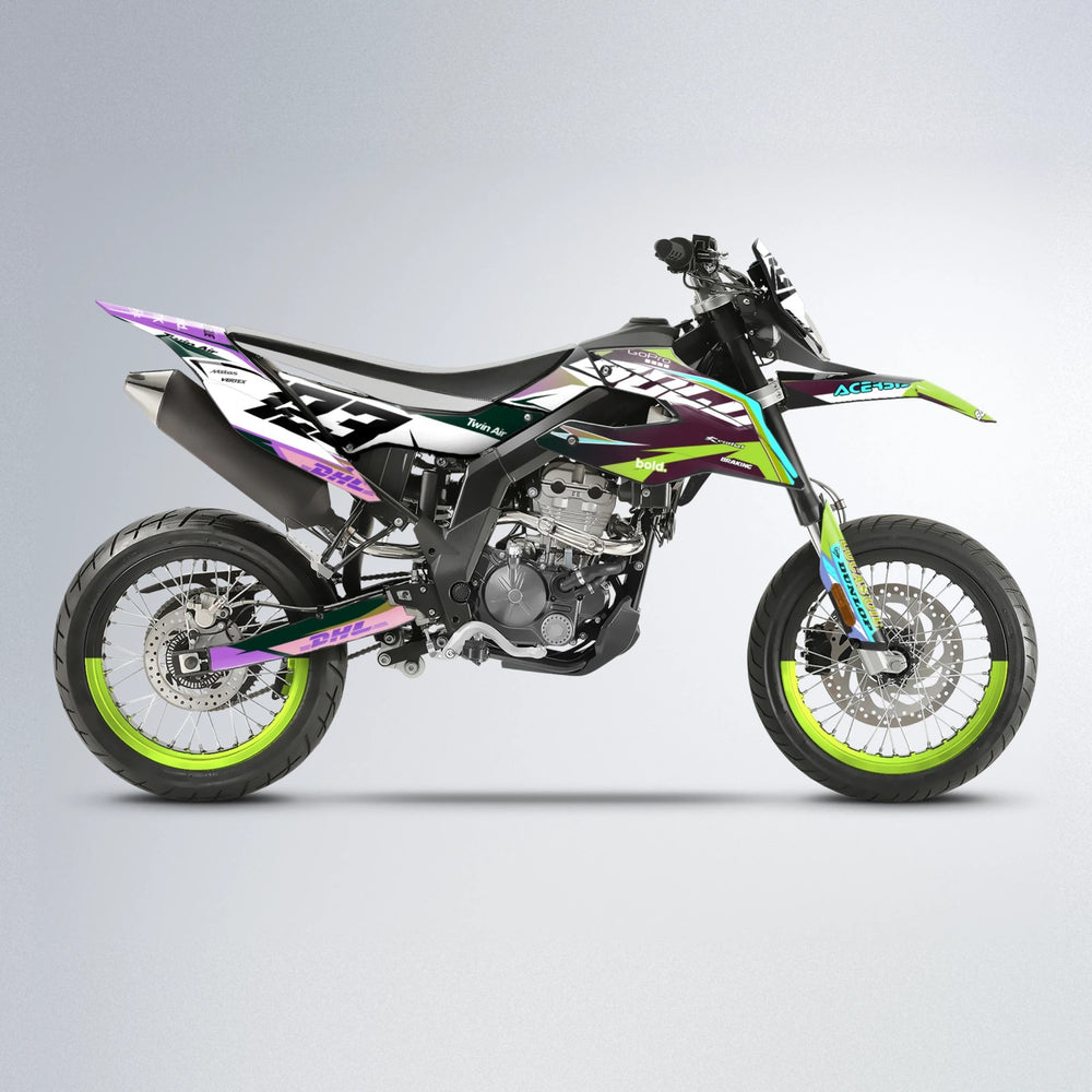 STENMARK Aprilia SX 125 supermoto graphics kit in Purple & Yellow