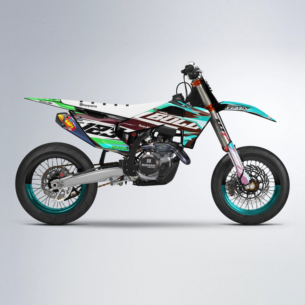 STENMARK Husqvarna FE/TE supermoto graphics kit in Cyan & Green