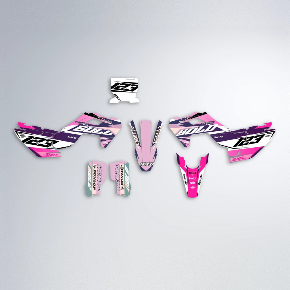 STENMARK Husqvarna FE/TE graphics kit parts layout in Flamingo