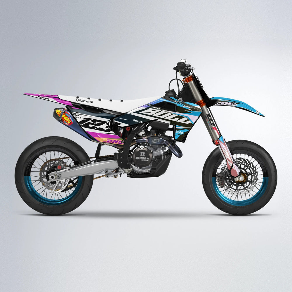 STENMARK Husqvarna FE/TE supermoto graphics kit in Pink & Light Blue