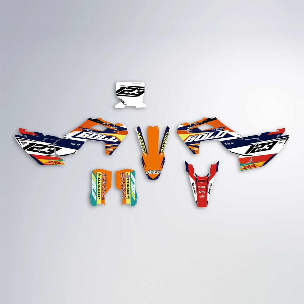 STENMARK Husqvarna FE/TE graphics kit parts layout in Red & Orange