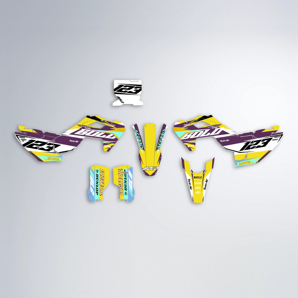 STENMARK Husqvarna FE/TE graphics kit parts layout in Yellow