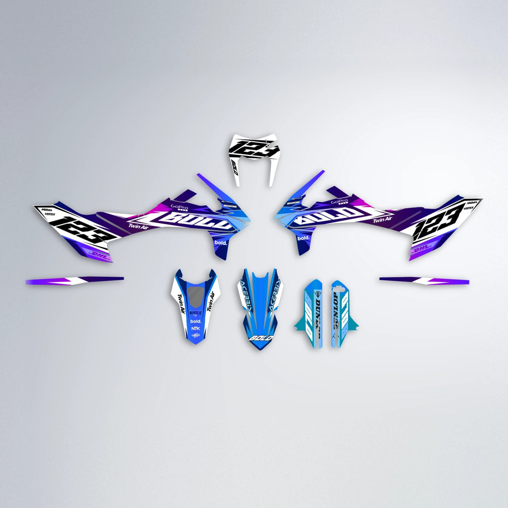 STENMARK KTM SMC 690 graphics kit parts layout in Blue Purple Fade