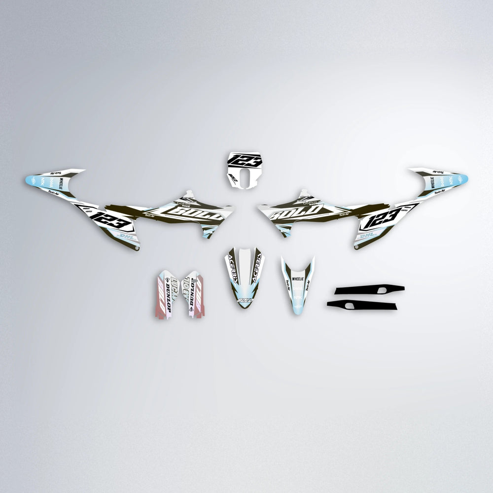 STENMARK Stark Varg MX graphics kit parts layout in Light Blue & White