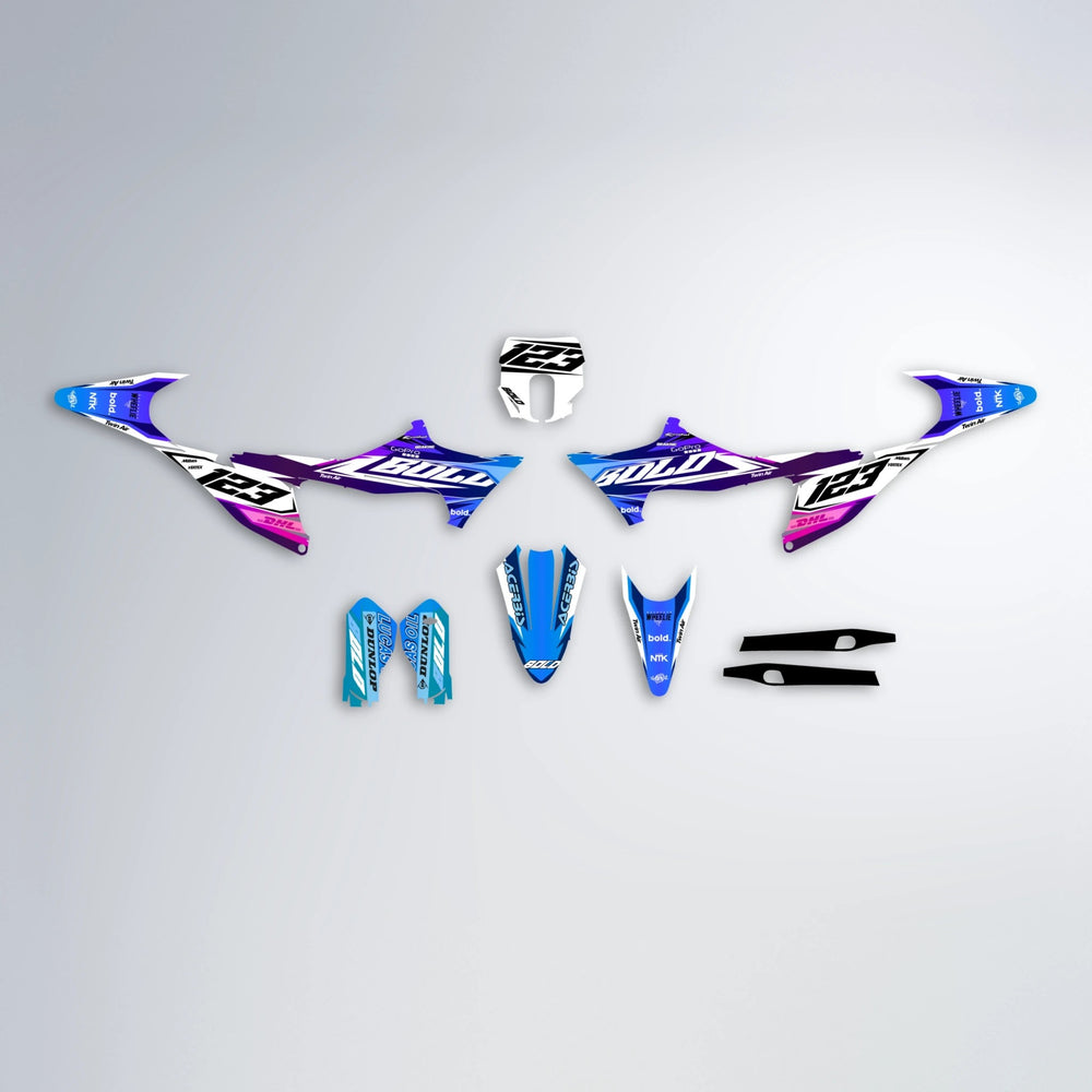 STENMARK Stark Varg SM graphics kit parts layout in Blue Purple Fade