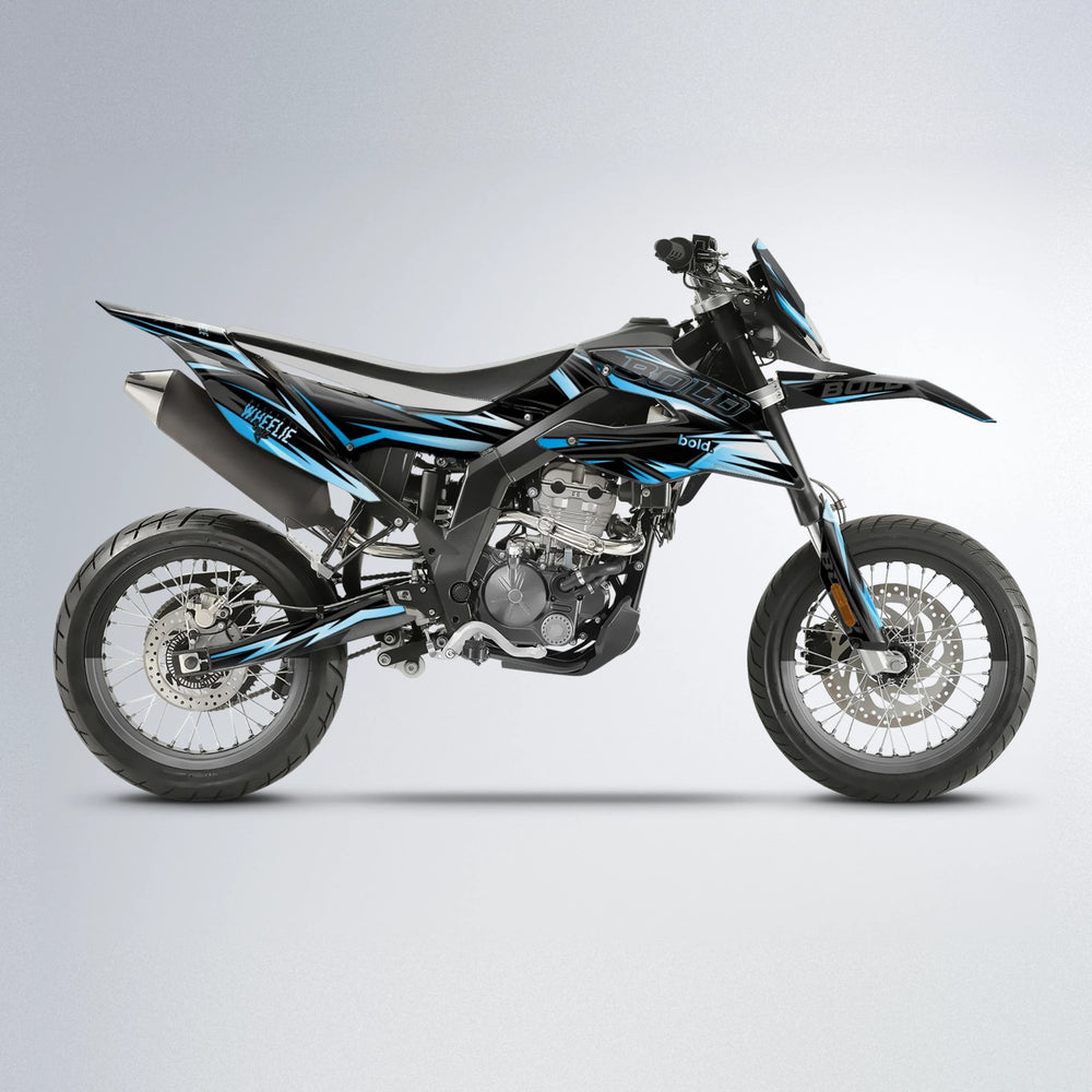 STORM Aprilia SX 125 supermoto graphics kit in Light Blue & White