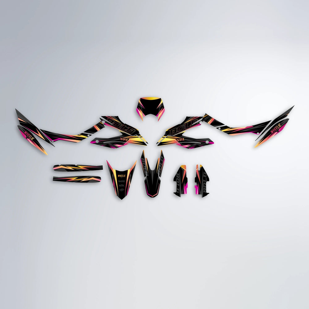 STORM Aprilia SX 125 graphics kit parts layout in Pink & Yellow