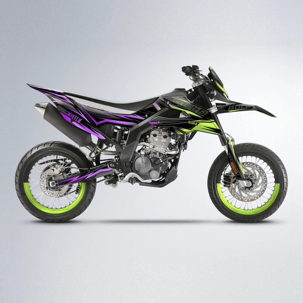 STORM Aprilia SX 125 supermoto graphics kit in Purple & Yellow