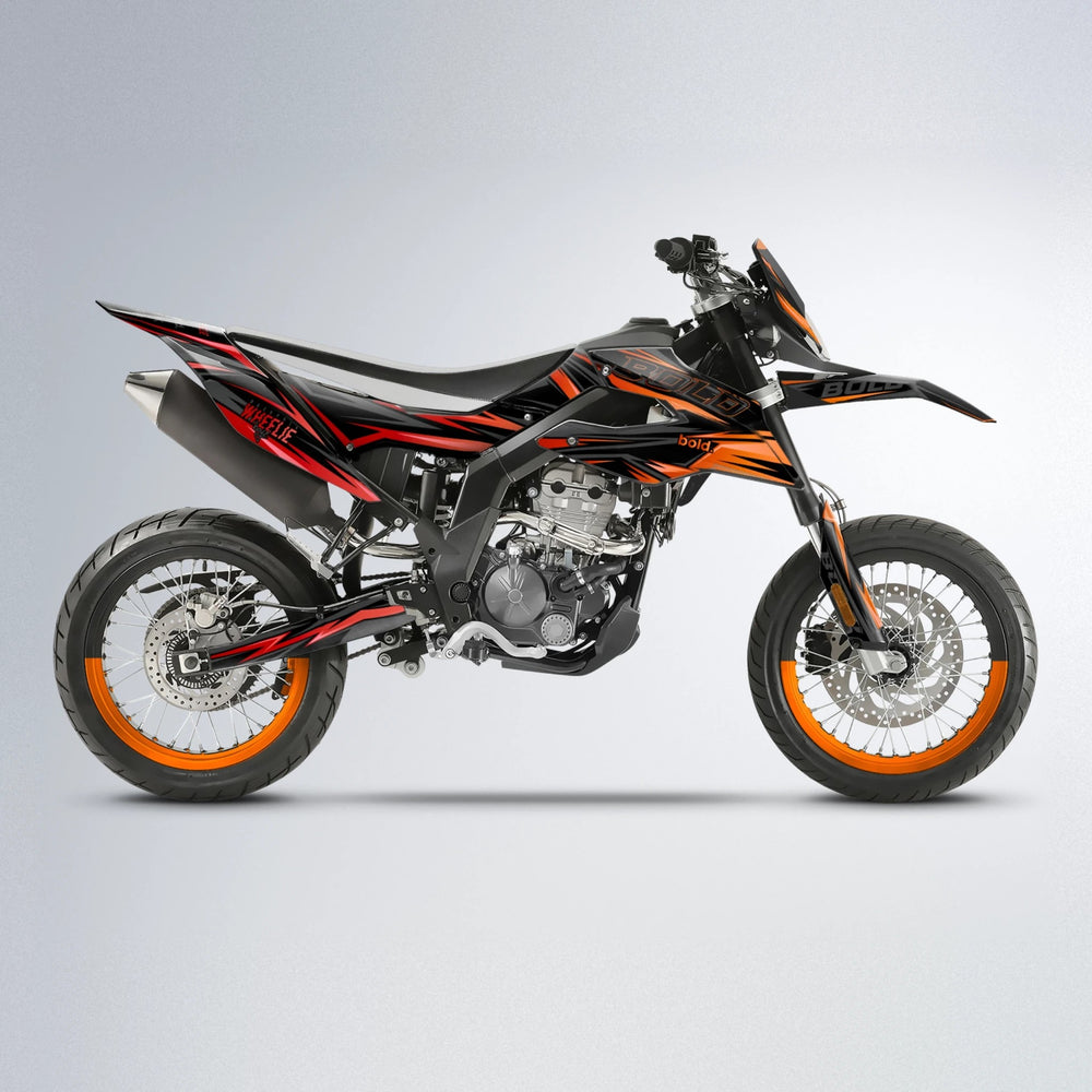 STORM Aprilia SX 125 supermoto graphics kit in Red & Orange