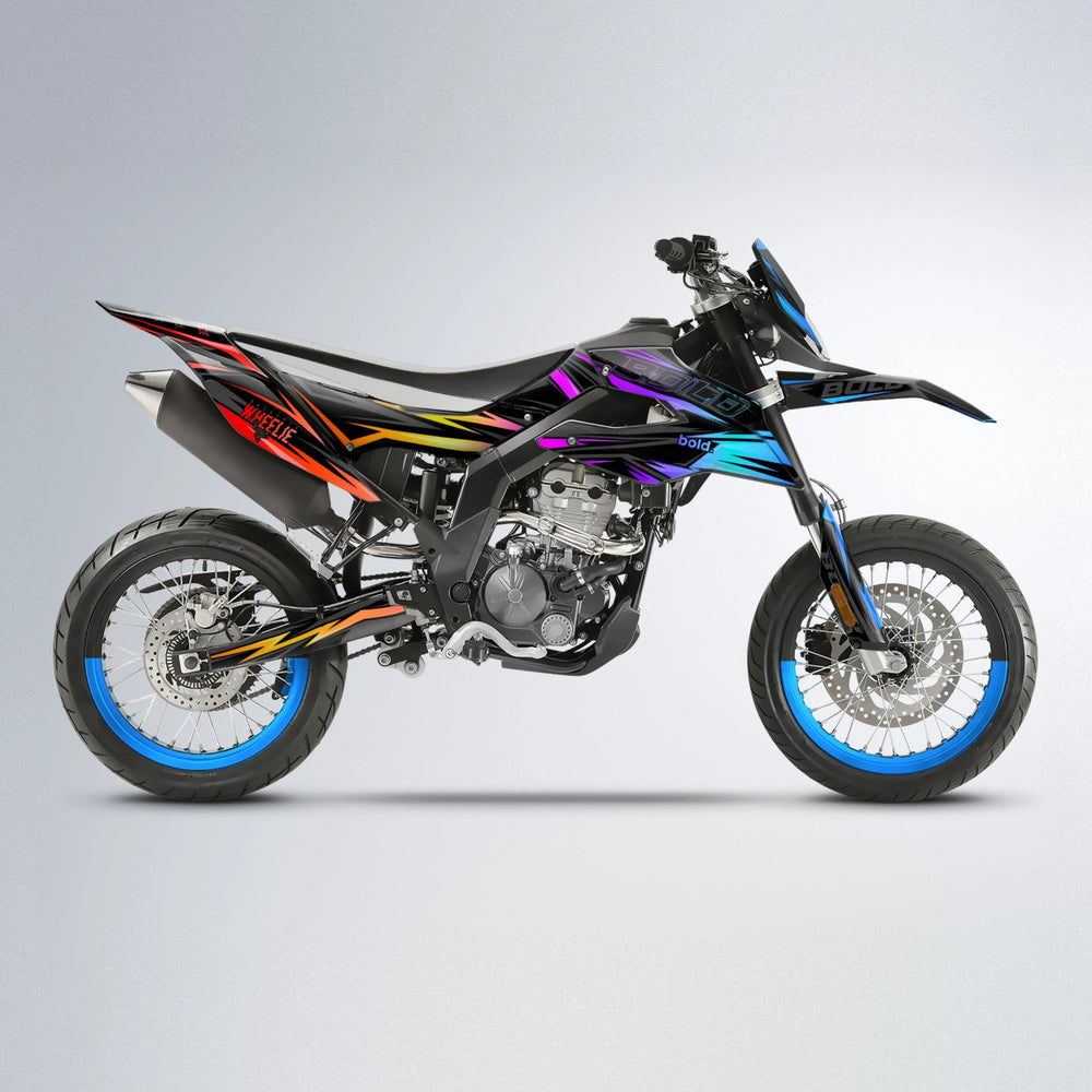 STORM Aprilia SX 125 supermoto graphics kit in Sunset Fade
