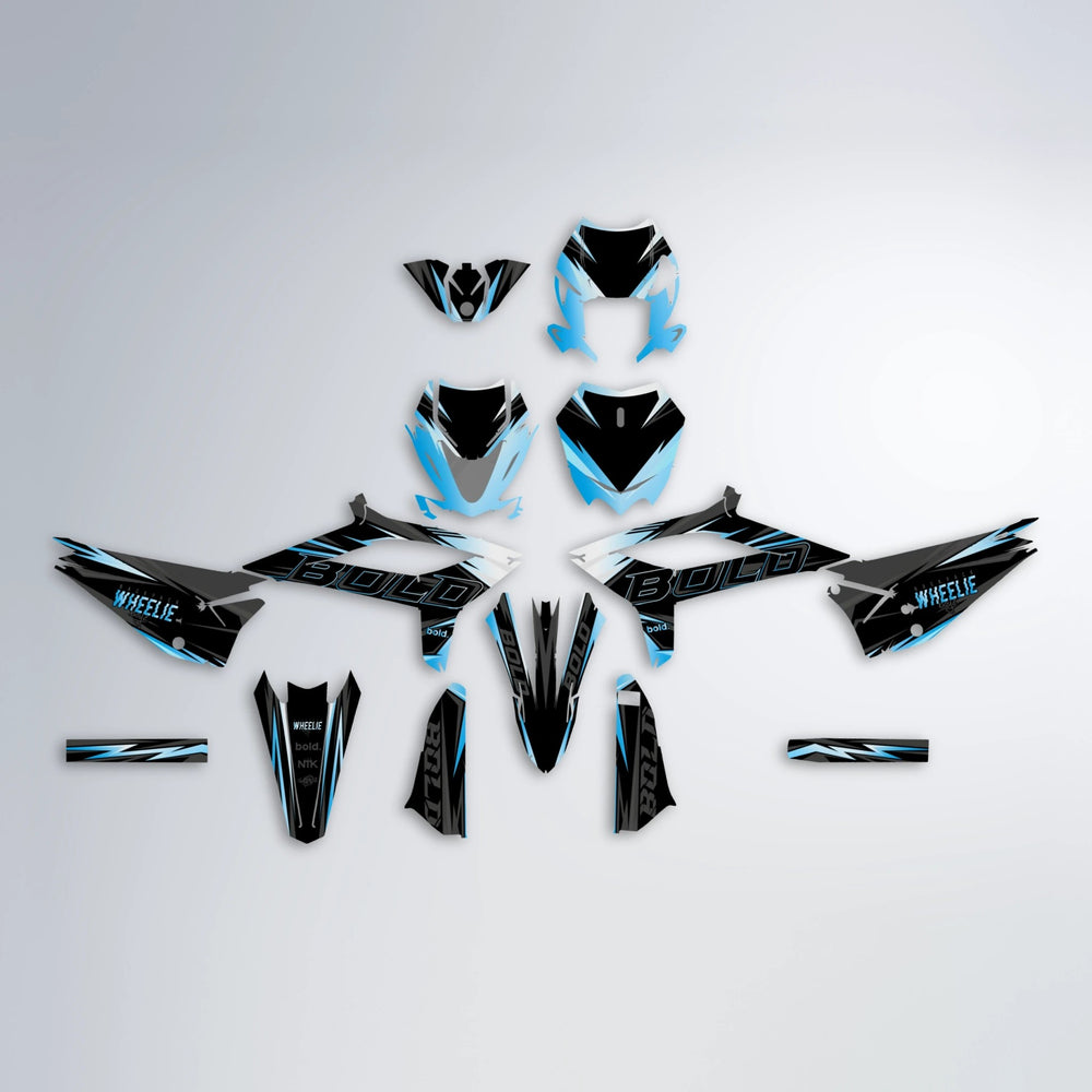 STORM Beta graphics kit parts layout in Light Blue & White