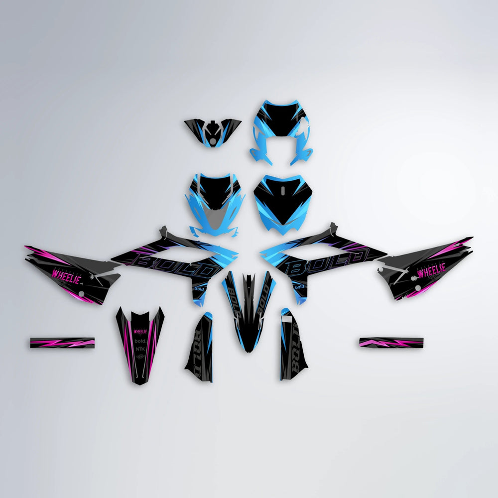 STORM Beta graphics kit parts layout in Pink & Light Blue