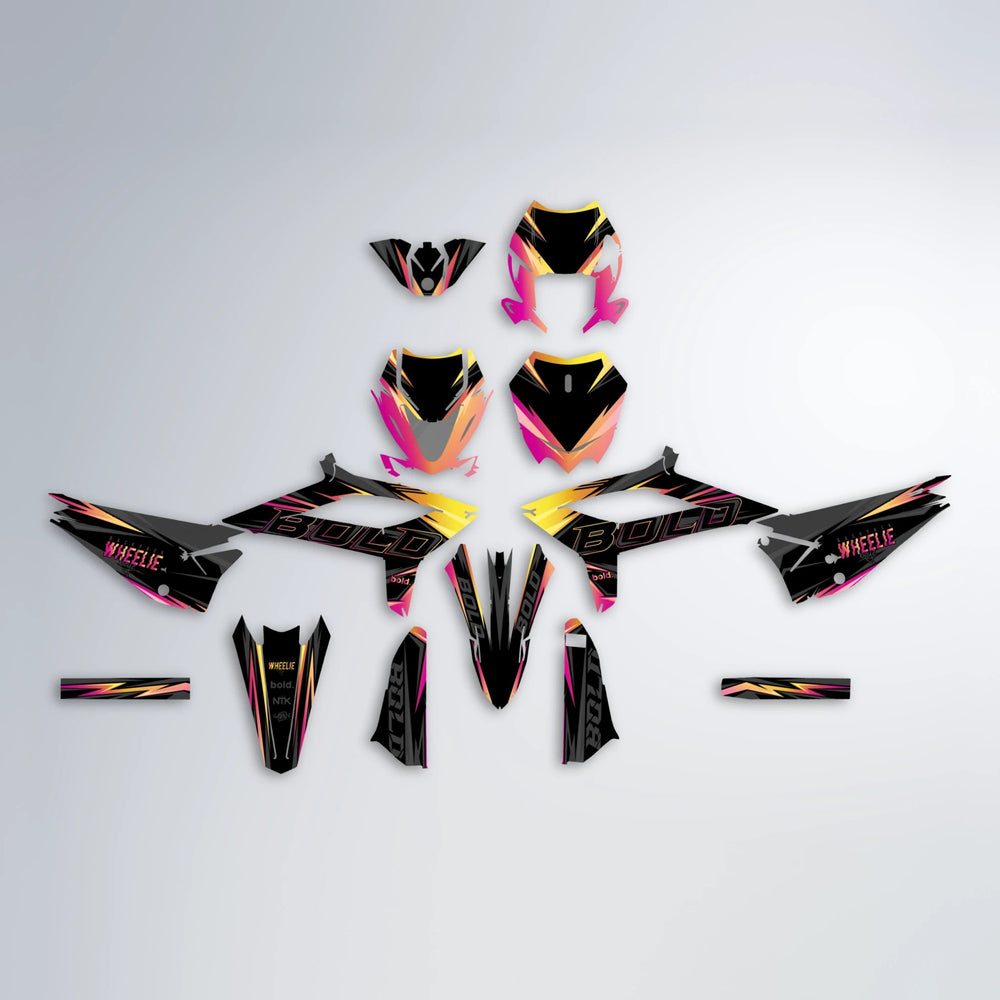 STORM Beta graphics kit parts layout in Pink & Yellow