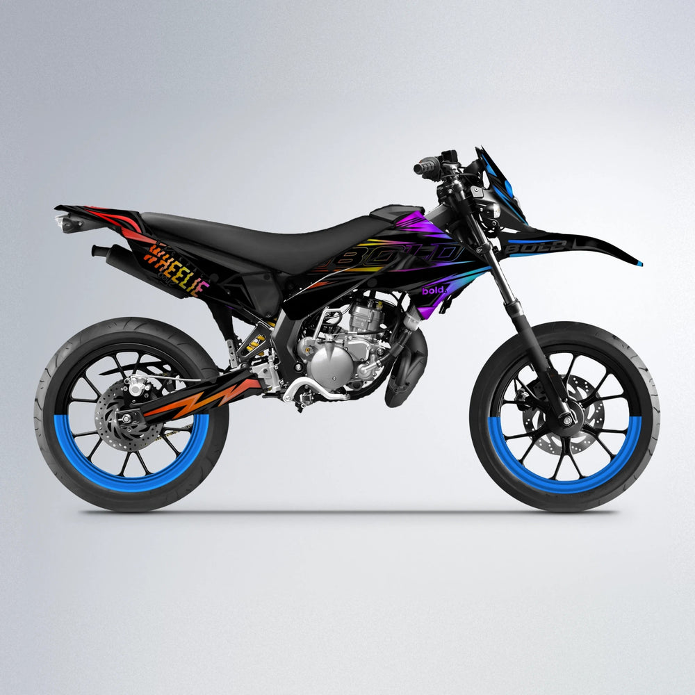STORM Derbi Senda supermoto graphics kit in Sunset Fade