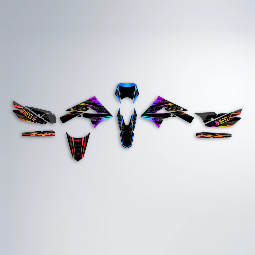 STORM Derbi Senda graphics kit parts layout in Sunset Fade