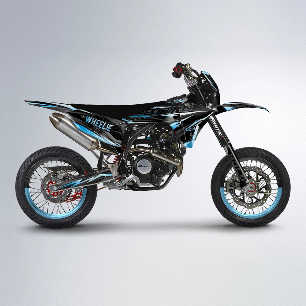 STORM Fantic supermoto graphics kit in Light Blue & White