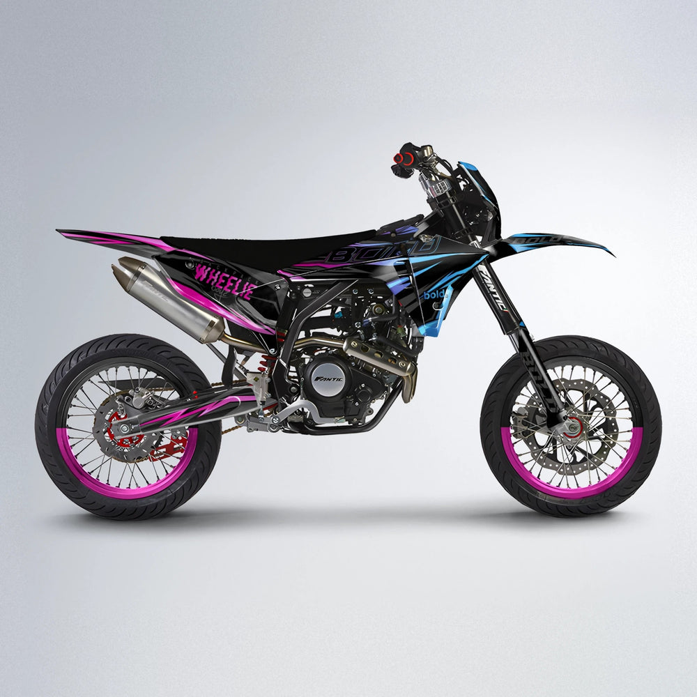 STORM Fantic supermoto graphics kit in Pink & Light Blue