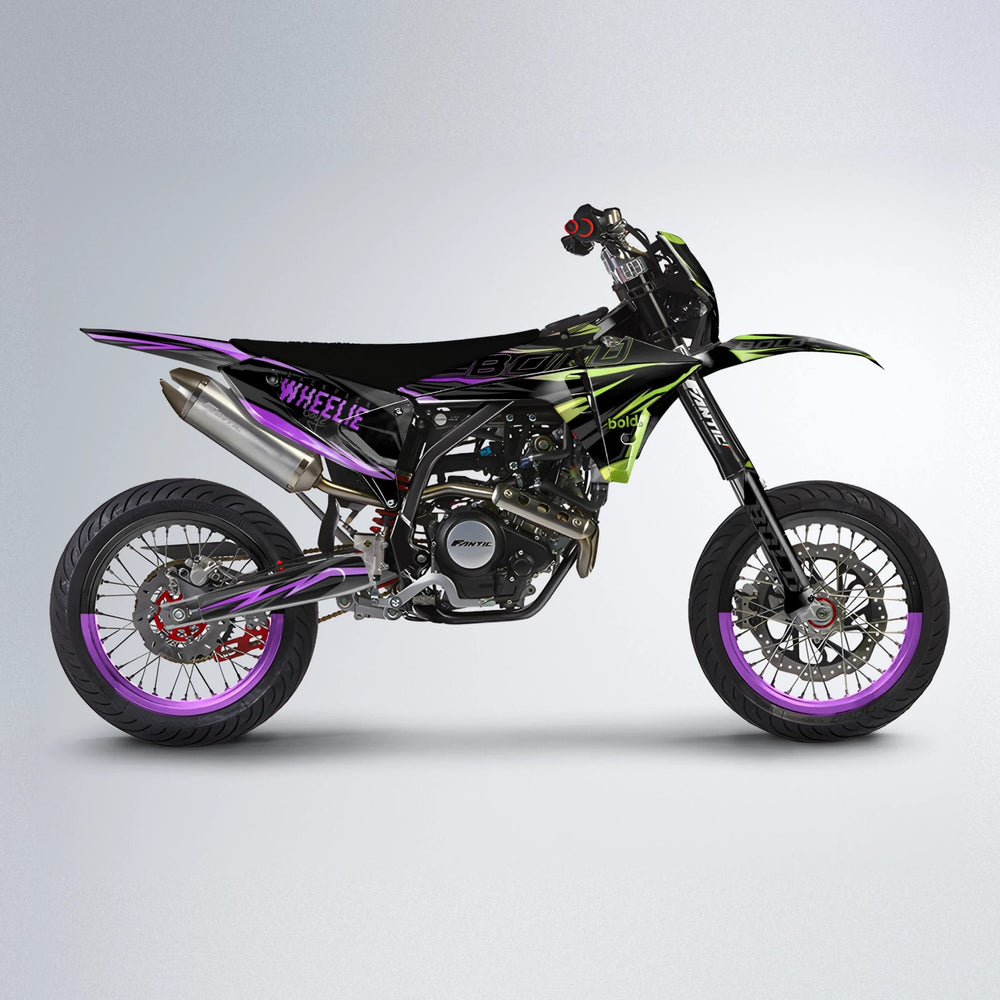 STORM Fantic supermoto graphics kit in Purple & Yellow