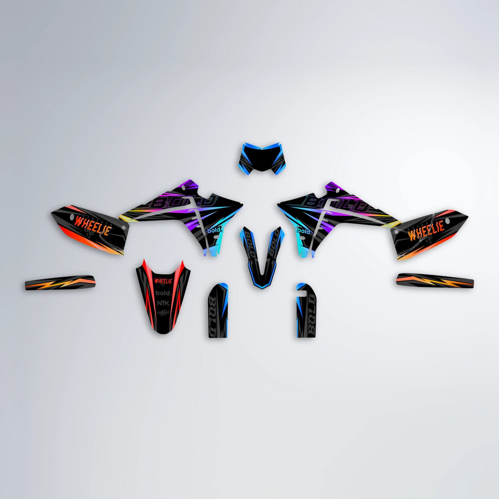 STORM Fantic graphics kit parts layout in Sunset Fade