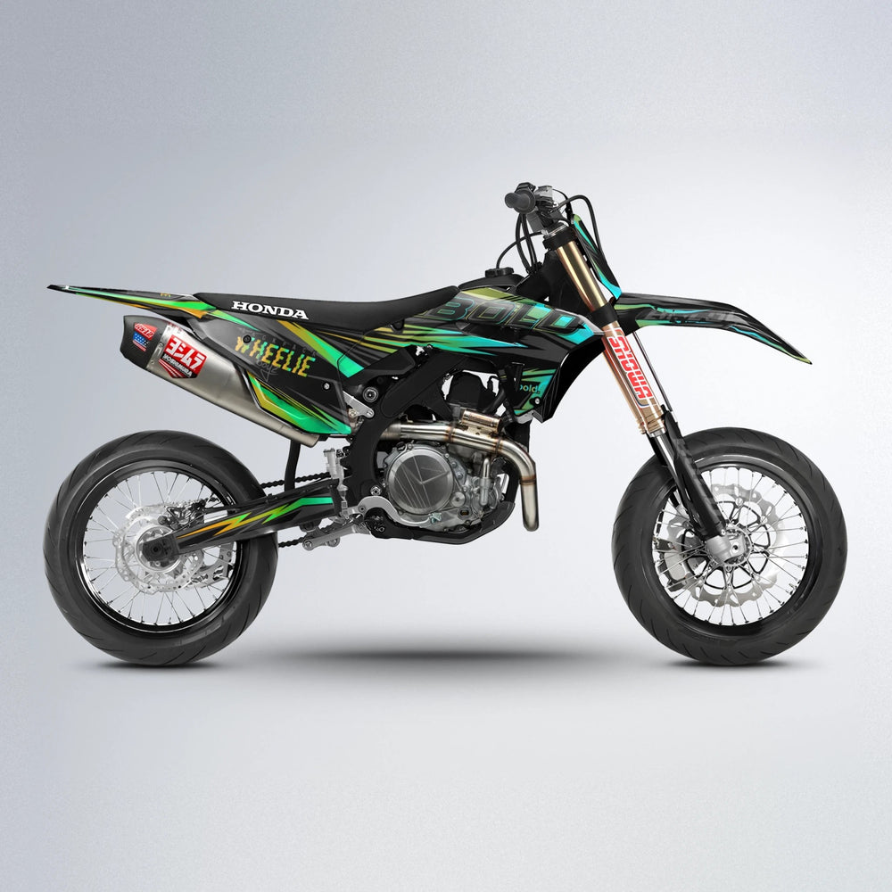 STORM Honda supermoto graphics kit in Cyan & Green