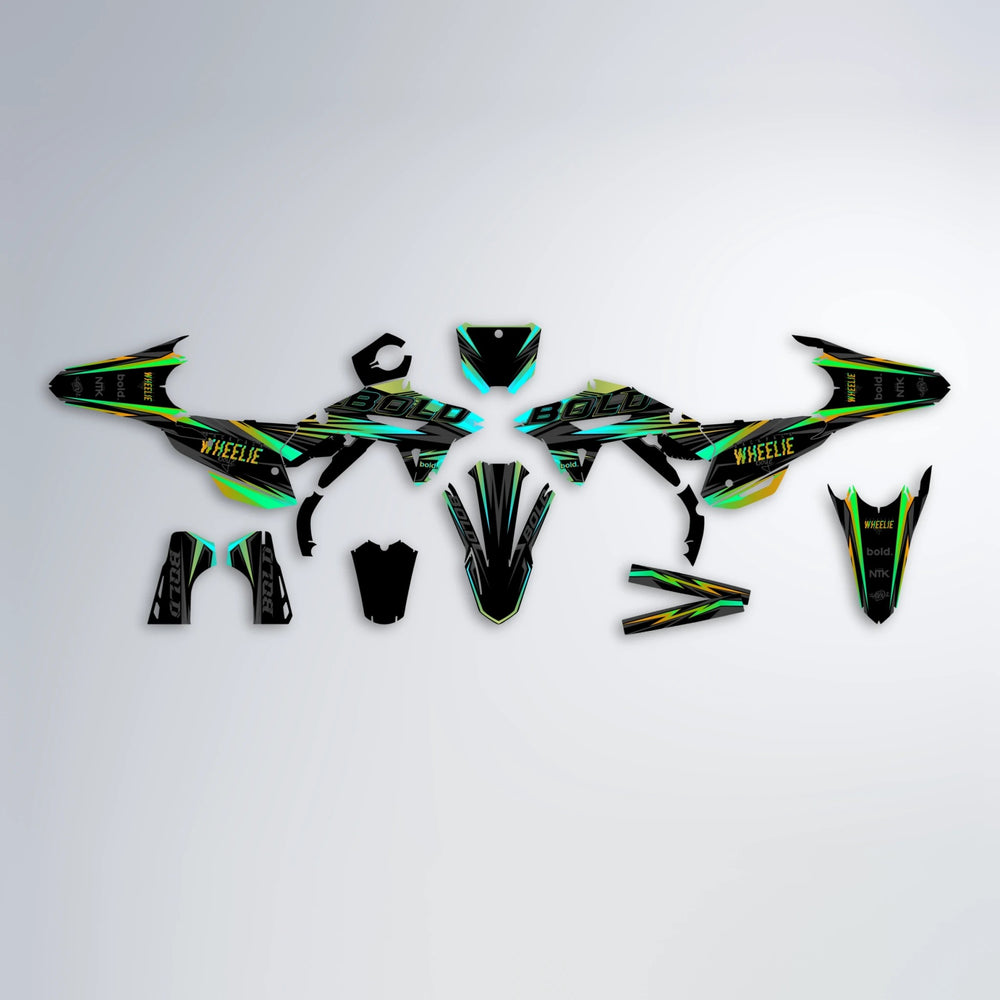 STORM Honda graphics kit parts layout in Cyan & Green