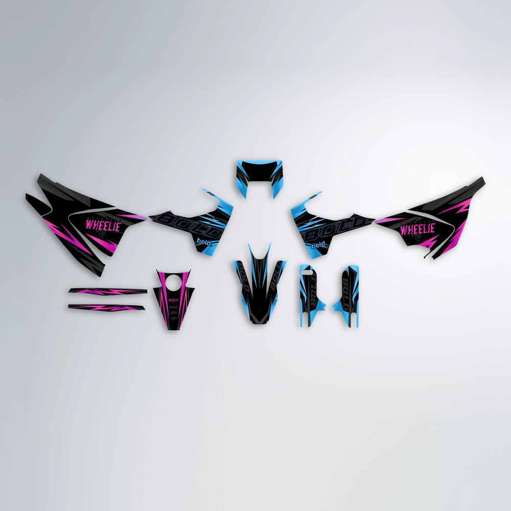 STORM Husqvarna 701 graphics kit parts layout in Pink & Light Blue