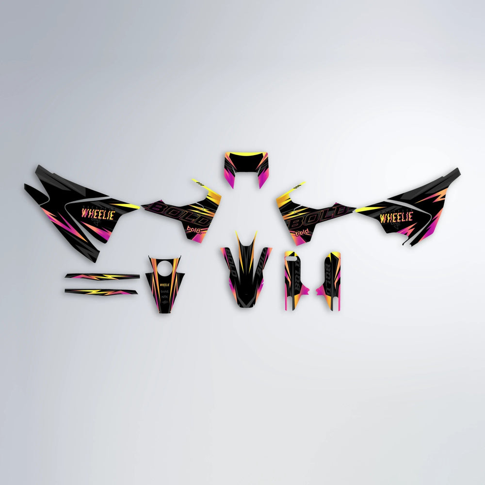 STORM Husqvarna 701 graphics kit parts layout in Pink & Yellow