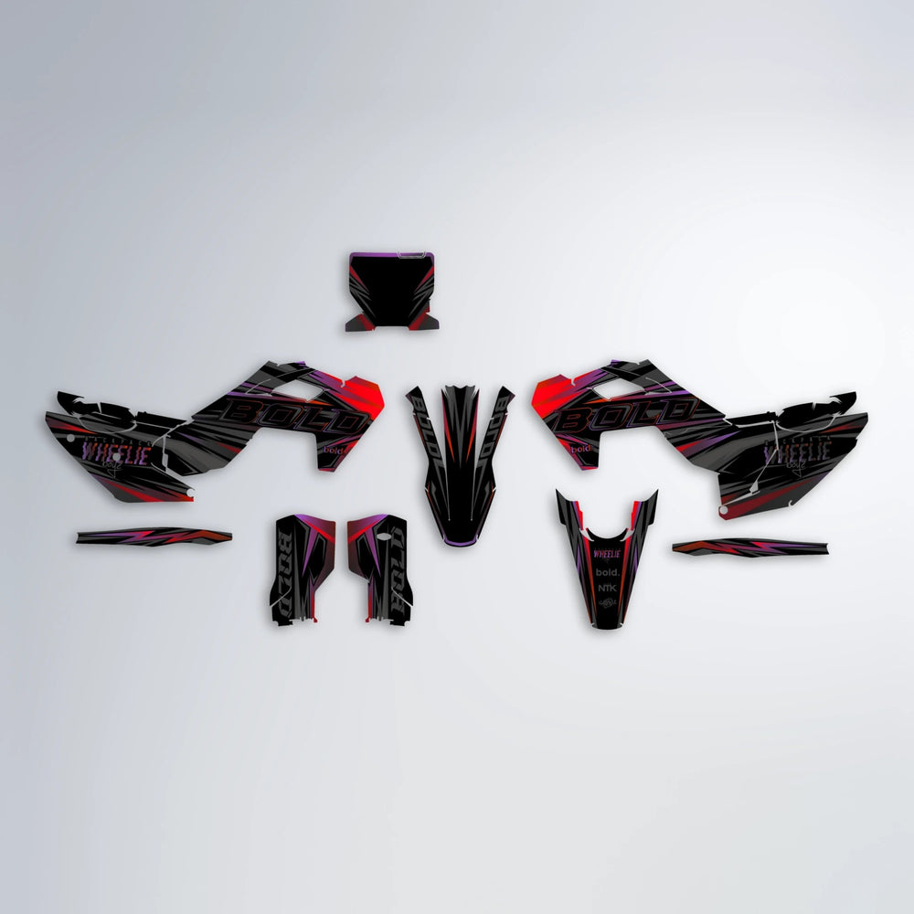 STORM Husqvarna FE/TE graphics kit parts layout in Black & Red