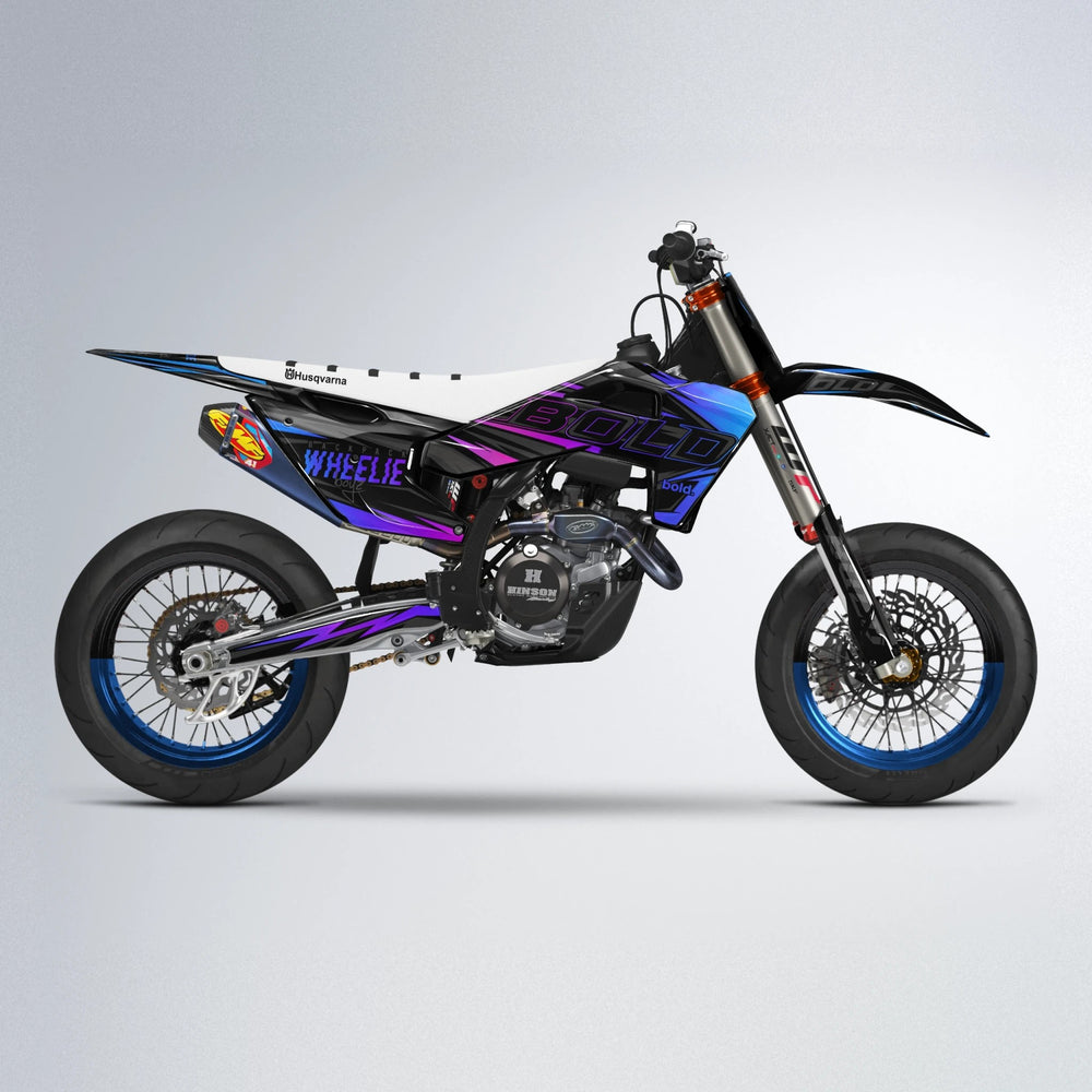 STORM Husqvarna FE/TE supermoto graphics kit in Blue Purple Fade
