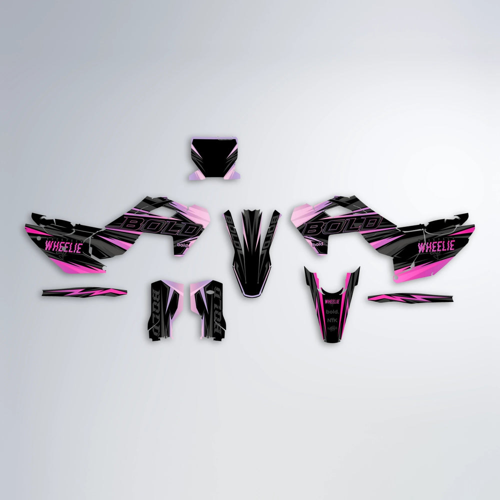 STORM Husqvarna FE/TE graphics kit parts layout in Flamingo