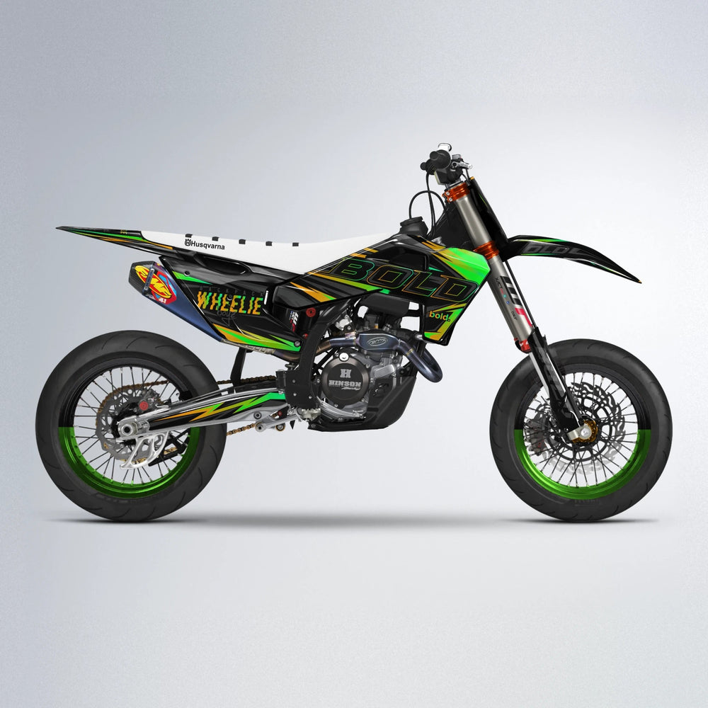STORM Husqvarna FE/TE supermoto graphics kit in Green