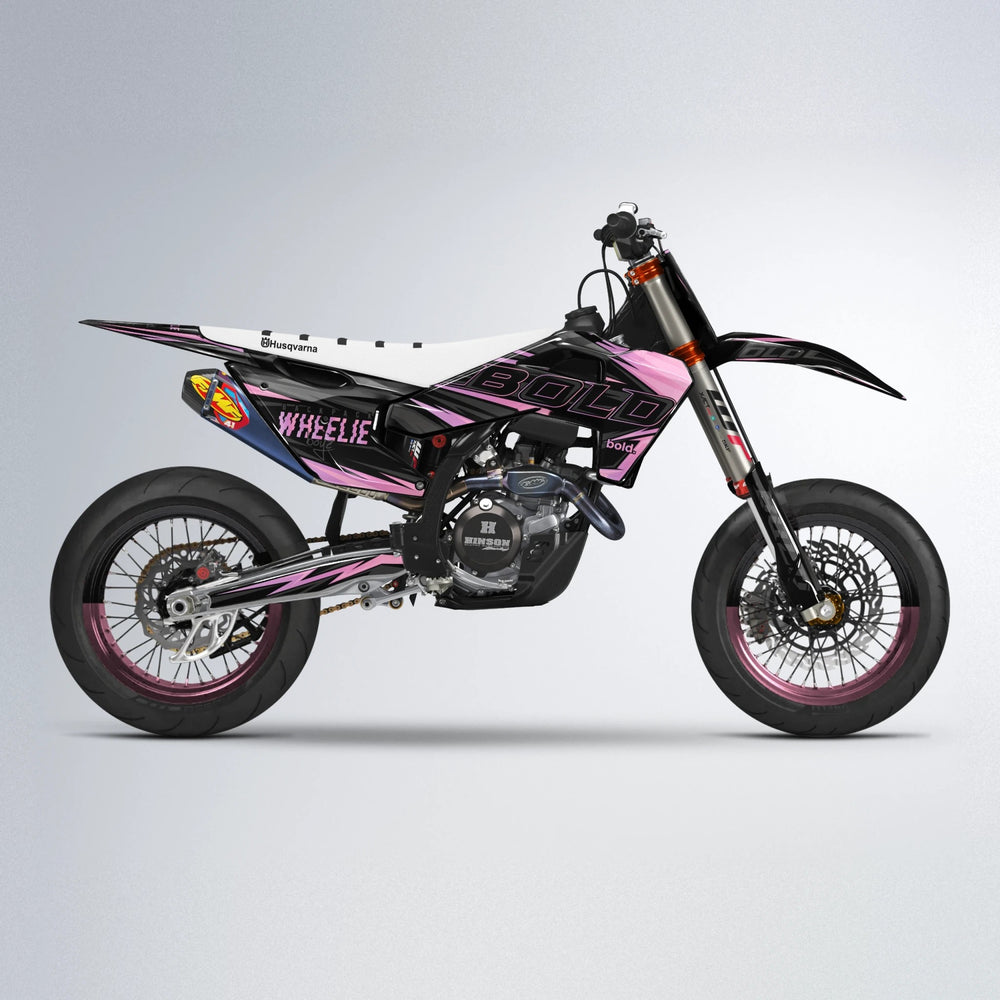 STORM Husqvarna FE/TE supermoto graphics kit in Sakura Pink