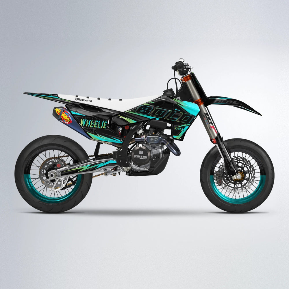 STORM Husqvarna FE/TE supermoto graphics kit in Teal