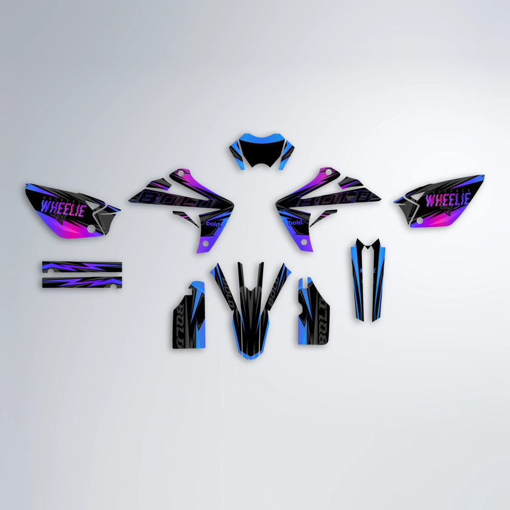 STORM Rieju MRT graphics kit parts layout in Blue Purple Fade