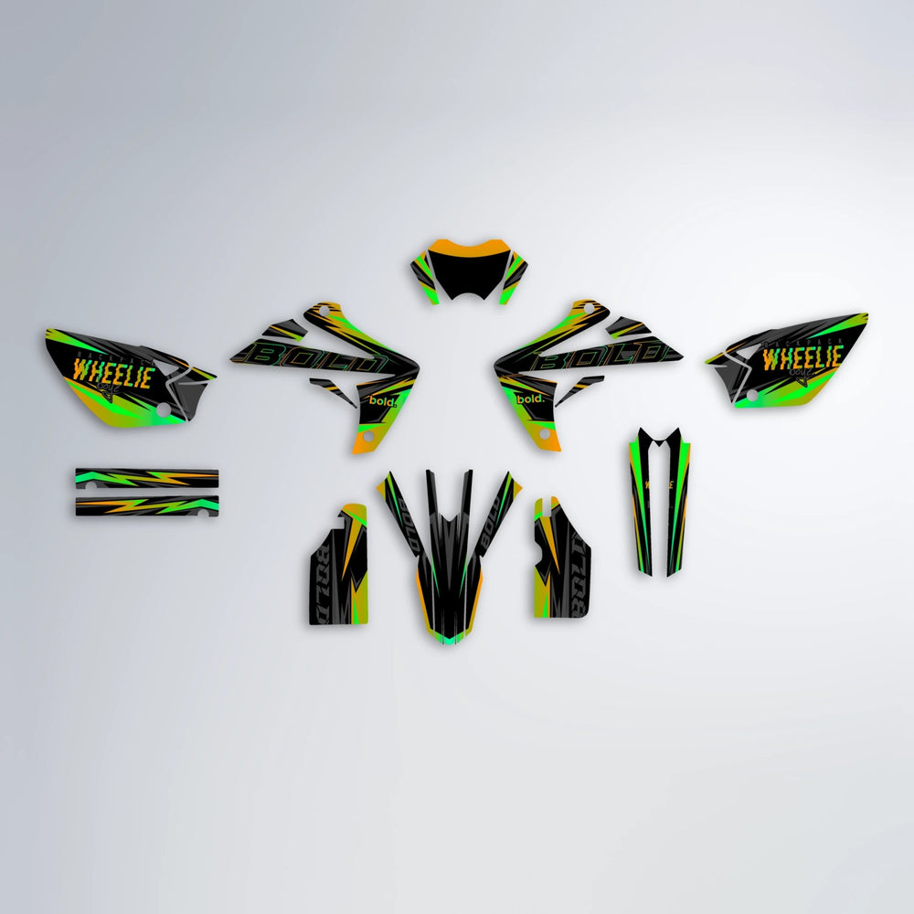 STORM Rieju MRT graphics kit parts layout in Green