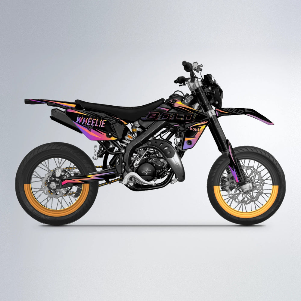 STORM Rieju MRT supermoto graphics kit in Pink & Yellow