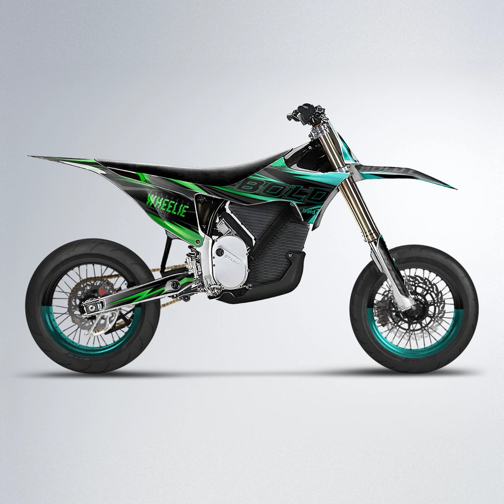 STORM Stark Varg SM supermoto graphics kit in Cyan & Green